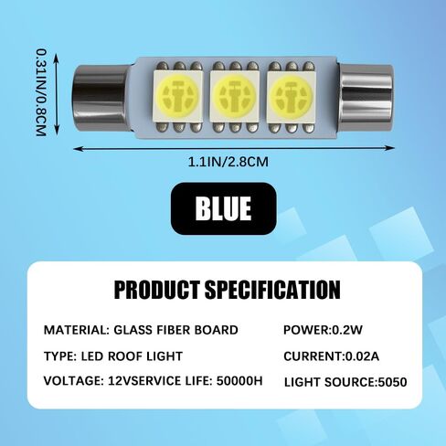 10PCS Car T6 Vanity Mirror Sun Visor LED Light, Cars Vanity Bulbs, 5050 3SMD 12V Super Bright Waterproof Vehicle Reading Light Bulb, 28mm Plug and Play Interior Lighting Kit (White) in Saudi Arabia