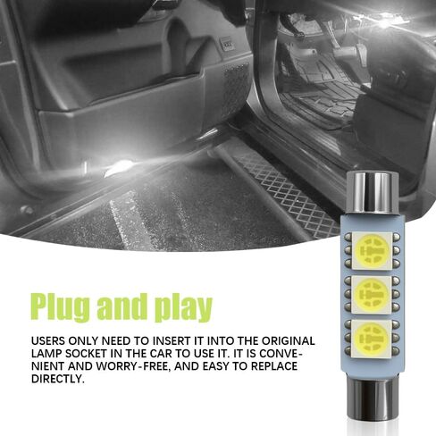 10PCS Car T6 Vanity Mirror Sun Visor LED Light, Cars Vanity Bulbs, 5050 3SMD 12V Super Bright Waterproof Vehicle Reading Light Bulb, 28mm Plug and Play Interior Lighting Kit (White) in Saudi Arabia