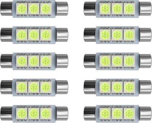 10 قطع سيارة T6 مرآة زينة من الشمس LED، مصابيح زينة للسيارات، 5050 3SMD 12 فولت لمبة إضاءة فائقة السطوع مقاومة للماء للقراءة، طقم إضاءة داخلية 28 مم للتوصيل والتشغيل (أبيض) in Kuwait