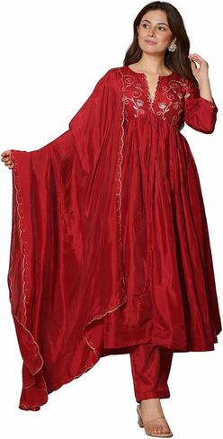 Women's Viscose Upada Anarkali Kurta with Pants and Dupatta in Saudi Arabia
