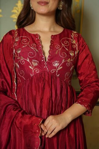 Women's Viscose Upada Anarkali Kurta with Pants and Dupatta in Saudi Arabia