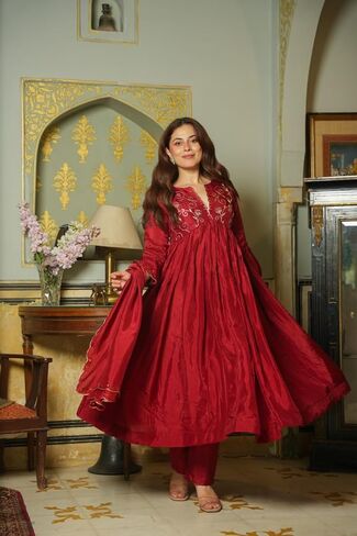 Women's Viscose Upada Anarkali Kurta with Pants and Dupatta in Saudi Arabia