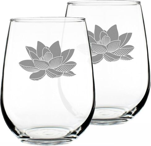 Lotus Stemless Wine Glass - Floral Themed Decor and Gifts for Flower Lovers - Large 17 Oz Glasses in Saudi Arabia
