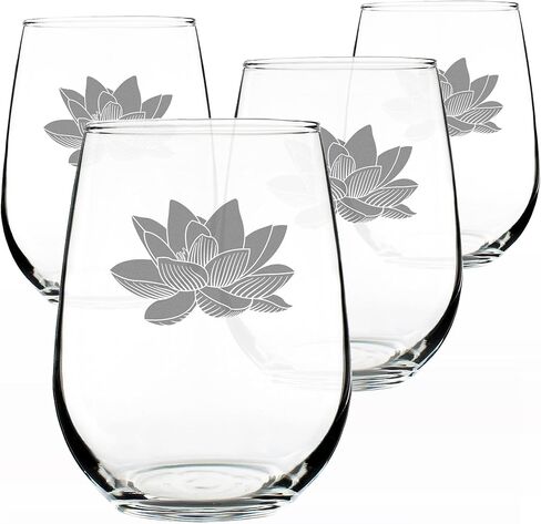Lotus Stemless Wine Glass - Floral Themed Decor and Gifts for Flower Lovers - Large 17 Oz Glasses in Saudi Arabia