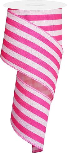 شريط مخطط، شريط ذو حافة سلكية من الخيش Ruwen مقاس 2.5 بوصة لاستحمام الطفل، وحفلات الزفاف، وتزيين عيد الحب، والإكليل، وصناعة الأقواس، وباقة الزفاف، 10 ياردات (وردي) in Kuwait