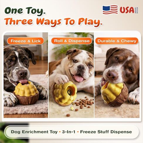 لعبة KADTC 3 في 1 المتينة للكلاب، الولايات المتحدة الأمريكية. العلامة التجارية والتصميم، كرة علاجية طويلة الأمد وقابلة للتعبئة ذات سعة كبيرة، كوب لعق التجميد واللعب وموزع طعام، لعبة مضغ غير قابلة للتدمير للكلاب للقضاء على الملل in Kuwait