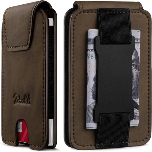 Zitahli Slim Wallet for Men with Magnetic Closure & Cash Strap - Minimalist Front Pocket Card Holder Holds 8-10 Cards & 10-15 Bills, RFID Blocking in Kuwait