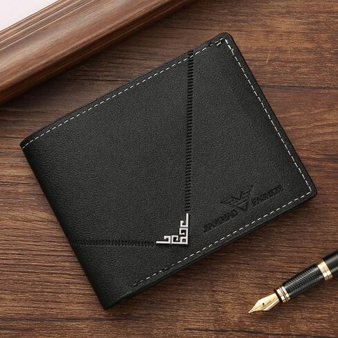 Short Wallet PU Card Bag Folding Card Holder Men(Black) in Saudi Arabia