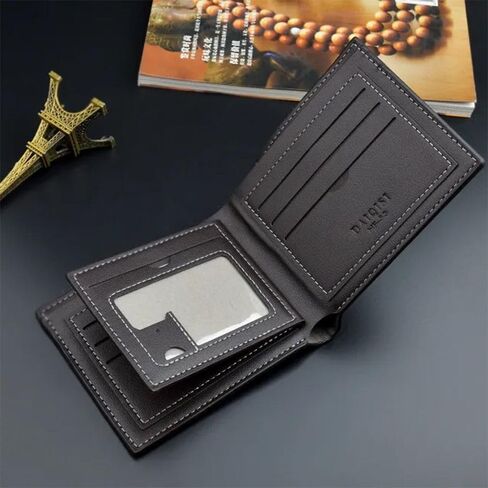 Short Wallet PU Card Bag Folding Card Holder Men(Black) in Saudi Arabia