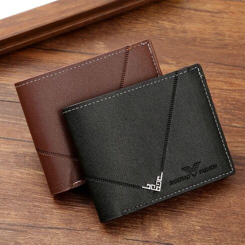 Short Wallet PU Card Bag Folding Card Holder Men(Black) in Saudi Arabia