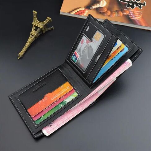 Short Wallet PU Card Bag Folding Card Holder Men(Black) in Saudi Arabia