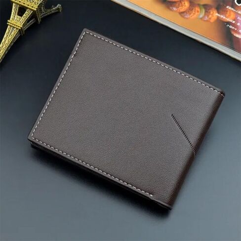 Short Wallet PU Card Bag Folding Card Holder Men(Black) in Saudi Arabia