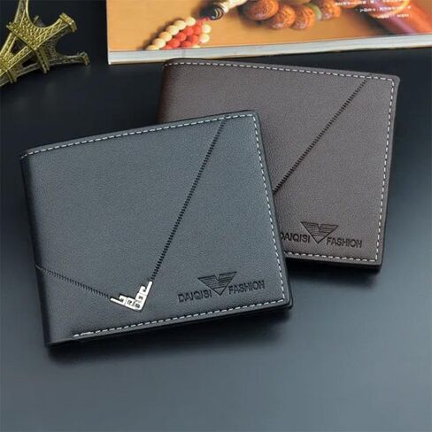 Short Wallet PU Card Bag Folding Card Holder Men(Black) in Saudi Arabia