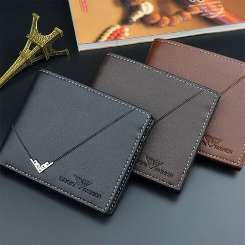 Short Wallet PU Card Bag Folding Card Holder Men(Black) in Saudi Arabia