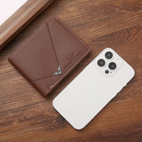 Short Wallet PU Card Bag Folding Card Holder Men(Black) in Saudi Arabia