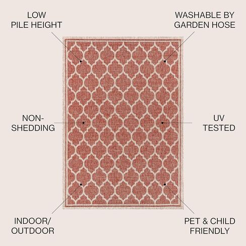 JONATHAN Y Moroccan Trellis Indoor Outdoor Area Rug 8X10 Red/Beige, Trebol Textured Weave for Backyard, Patio, Porch, Easy-Cleaning, High Traffic, Pet-Friendly, Non-Shedding (SMB109C-8) in Saudi Arabia