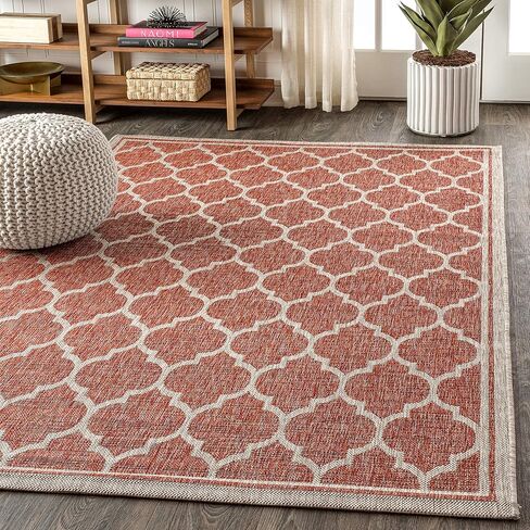 JONATHAN Y Moroccan Trellis Indoor Outdoor Area Rug 8X10 Red/Beige, Trebol Textured Weave for Backyard, Patio, Porch, Easy-Cleaning, High Traffic, Pet-Friendly, Non-Shedding (SMB109C-8) in Saudi Arabia