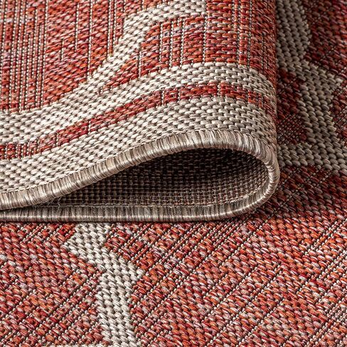 JONATHAN Y Moroccan Trellis Indoor Outdoor Area Rug 8X10 Red/Beige, Trebol Textured Weave for Backyard, Patio, Porch, Easy-Cleaning, High Traffic, Pet-Friendly, Non-Shedding (SMB109C-8) in Saudi Arabia