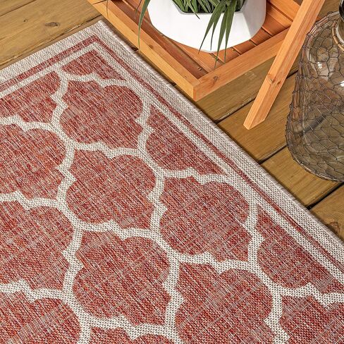 JONATHAN Y Moroccan Trellis Indoor Outdoor Area Rug 8X10 Red/Beige, Trebol Textured Weave for Backyard, Patio, Porch, Easy-Cleaning, High Traffic, Pet-Friendly, Non-Shedding (SMB109C-8) in Saudi Arabia