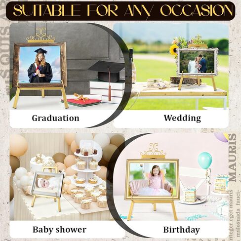 حامل حامل منضدية ذهبي مقاس 17 بوصة للعلامة، حامل عرض معدني مع دعم سلسلة، حامل فني للديكور العتيق للعرض، حامل إطار صورة على الطاولة لصور الزفاف المنزلية اللوحة الفنية in Kuwait