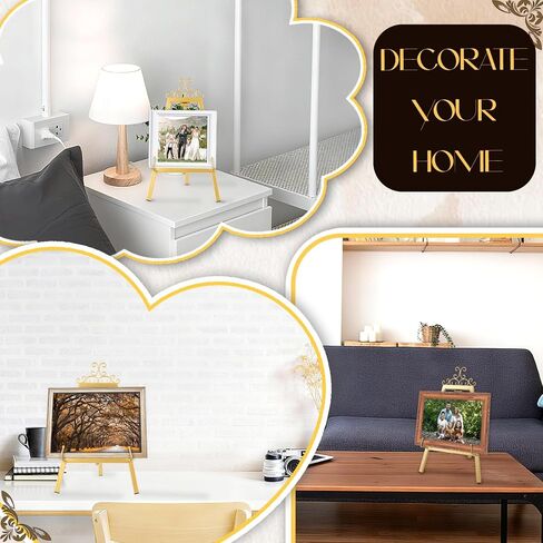 حامل حامل منضدية ذهبي مقاس 17 بوصة للعلامة، حامل عرض معدني مع دعم سلسلة، حامل فني للديكور العتيق للعرض، حامل إطار صورة على الطاولة لصور الزفاف المنزلية اللوحة الفنية in Kuwait