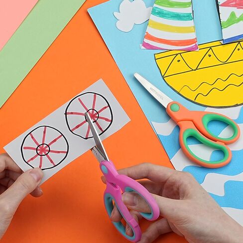 Kids Scissors Bulk, Woswel 48 Pack Safety Blunt Tip Student Scissors, 5 “ Student Scissors with Comfort Grip, Assorted Colors Children Craft Scissors for Cutting Paper Craft Art Supplies in Saudi Arabia