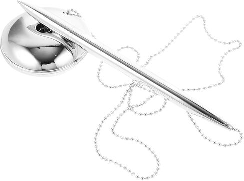 Silver Metal Ballpoint Pen with Chain Office Signature Pen for Bank Counter for Business Guest Book Signing in Saudi Arabia