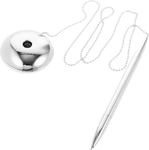 Metal Ballpoint Pen with Table Stand, Silver Business Signature Pen for Bank and Office, Fixed Desktop Rotary Writing Instrument for Counter Use in Saudi Arabia