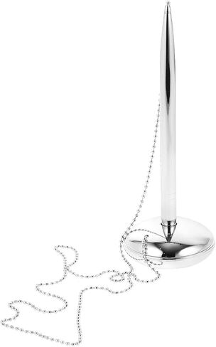 Silver Metal Ballpoint Signature Pen with Desk Holder, Fixed Table Writing Pen for Business, Bank, and Office Use in Saudi Arabia