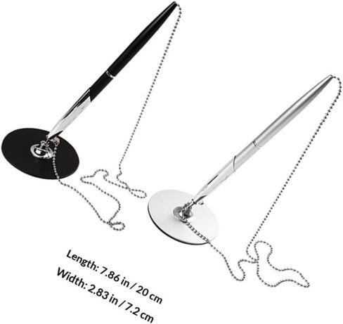 2pcs Black and Silver Metal Chain Business Sign Pens with Desk Stand, Ballpoint Writing Pens for Office, Hotel, and Guest Book Signing in Saudi Arabia