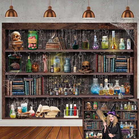 Mad Scientist Laboratory Backdrop for Kids Halloween Magic School Background Spooktakular Creepy Skull Poison Apothecary Witch Kitchen Hallowmas Baby Shower Party Decorations Banner (7X5FT(82x59inch)) in Kuwait