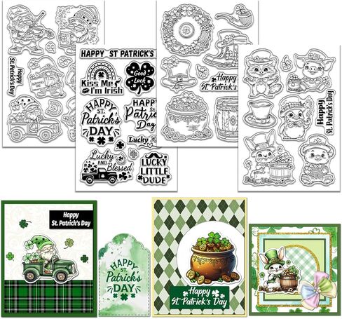 GLOBLELAND 4 Sheets Saint Patrick's Day Corners Clear Stamps Set for Cards Making Clover Background Transparent Stamp Cartoon Mice Silicone Stamps for DIY Scrapbooking Embossing Photo Album Decor in Saudi Arabia