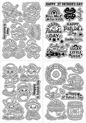 GLOBLELAND 4 Sheets Saint Patrick's Day Corners Clear Stamps Set for Cards Making Clover Background Transparent Stamp Cartoon Mice Silicone Stamps for DIY Scrapbooking Embossing Photo Album Decor in Saudi Arabia