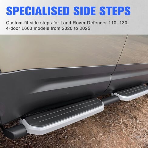 Heavy Duty Rail Boards, Running Boards Side Step Bars for 2020-2025 Land Rover Defender 110/130 4-Door L663, Durable Aluminum Alloy Car Side Steps with Anti-Slip Textured Surface in Kuwait