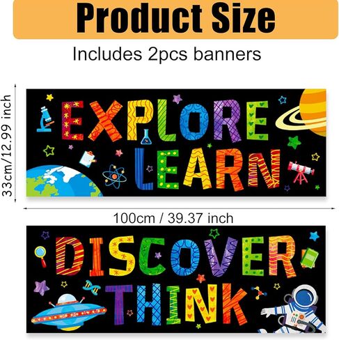 2 Pcs Classroom Decoration Banner with Grommets and Ropes - "Reading" Fabric Banner Poster Set, Pre-Installed Hanging Kit for Inspirational Bulletin Board Set, Wall Decor, Reading Corner in Kuwait
