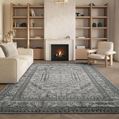 سجادة منطقة مجموعة SAFAVIEH Adirondack - مربعة 10 بوصات، فضي وأسود، تصميم ميدالية شرقية، غير قابلة للتساقط وسهلة التنظيف، مثالية لغرفة المعيشة وغرفة النوم ومساحة تناول الطعام (ADR108A) in Saudi Arabia
