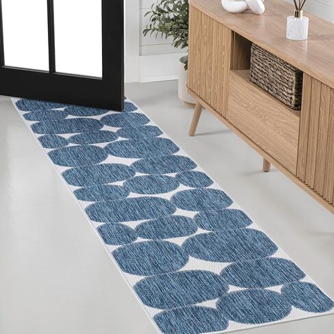 JONATHAN Y Geometric Organic Shapes Indoor Outdoor Runner Rug 2X8 Navy/Cream, Rayna Modern for Backyard, Patio, Porch, Easy-Cleaning, High Traffic, Pet-Friendly, Non-Shedding (TSN305B-28) in Saudi Arabia