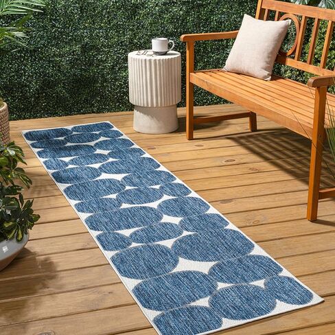 JONATHAN Y Geometric Organic Shapes Indoor Outdoor Runner Rug 2X8 Navy/Cream, Rayna Modern for Backyard, Patio, Porch, Easy-Cleaning, High Traffic, Pet-Friendly, Non-Shedding (TSN305B-28) in Saudi Arabia