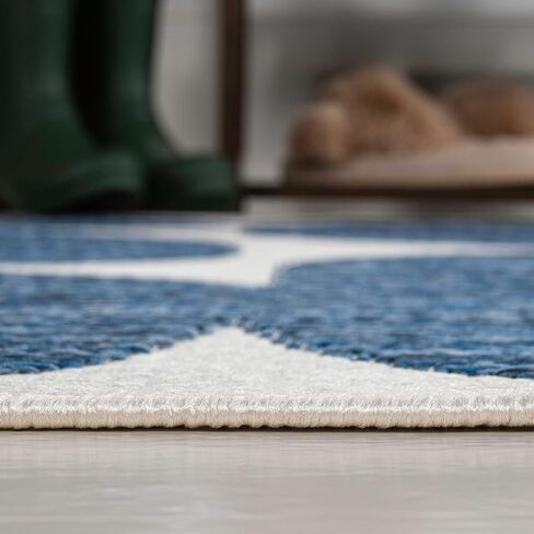JONATHAN Y Geometric Organic Shapes Indoor Outdoor Runner Rug 2X8 Navy/Cream, Rayna Modern for Backyard, Patio, Porch, Easy-Cleaning, High Traffic, Pet-Friendly, Non-Shedding (TSN305B-28) in Saudi Arabia
