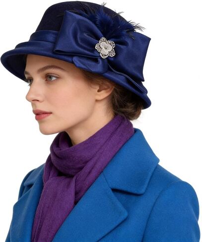 Women Wool Felt Dress Party Hats for Fall, Winter Church Hats 1920s 1950s 60s in Saudi Arabia