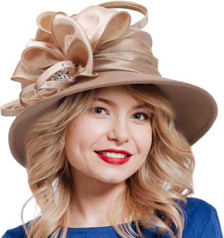 Women Wool Felt Dress Party Hats for Fall, Winter Church Hats 1920s 1950s 60s in Saudi Arabia
