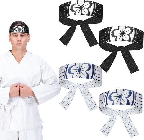 24 Pcs Warrior Headbands Bushido Theme Costume Supply Black and Blue Lotus Flower Hachimaki Karate Birthday Party Favors for Adults Karate Sports Sushi Cooking Kitchen Cosplay Accessories in Saudi Arabia