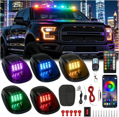 5Pcs Smoked Lens Cab Roof Marker Light with remote control,Rooftop Cab Clearance Light 16 colors LEDs Lights Kit Compatible with Pickups Trucks Ford Dodge Ram GMC Toyota Vans SUV POV Vehicle in Kuwait