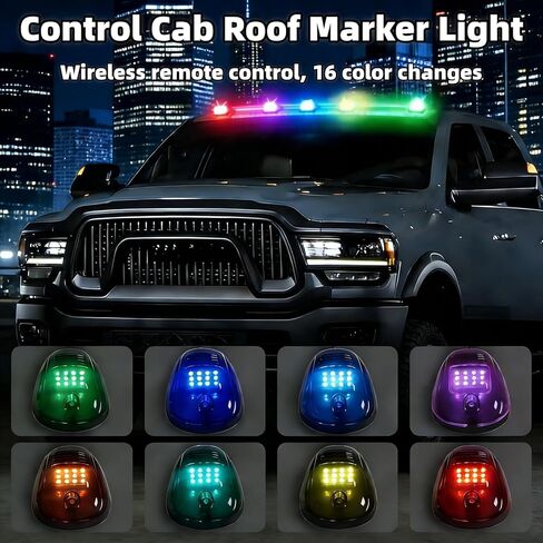5Pcs Smoked Lens Cab Roof Marker Light with remote control,Rooftop Cab Clearance Light 16 colors LEDs Lights Kit Compatible with Pickups Trucks Ford Dodge Ram GMC Toyota Vans SUV POV Vehicle in Kuwait
