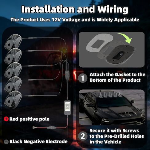 5Pcs Smoked Lens Cab Roof Marker Light with remote control,Rooftop Cab Clearance Light 16 colors LEDs Lights Kit Compatible with Pickups Trucks Ford Dodge Ram GMC Toyota Vans SUV POV Vehicle in Kuwait
