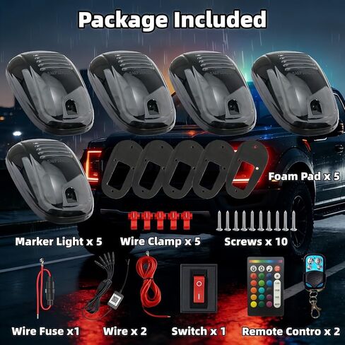 5Pcs Smoked Lens Cab Roof Marker Light with remote control,Rooftop Cab Clearance Light 16 colors LEDs Lights Kit Compatible with Pickups Trucks Ford Dodge Ram GMC Toyota Vans SUV POV Vehicle in Kuwait