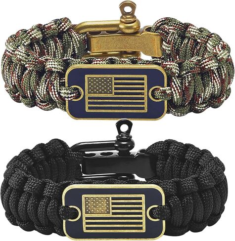 Onewly Paracord Bracelets with Bronze USA Flag - Gifts for Military Veterans with Tactical Survival Bracelet - Pulseras Para Hombres - Bracelets for Men in Kuwait