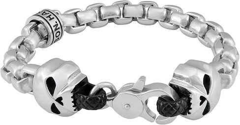 Harley-Davidson Men's Steel Rolo Chain Double Skull Metal Bracelet - Silver in Saudi Arabia