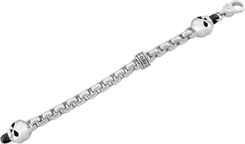 Harley-Davidson Men's Steel Rolo Chain Double Skull Metal Bracelet - Silver in Saudi Arabia