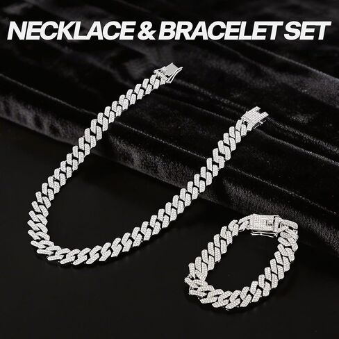 2 Pcs Cuban Link Chain Set for Men Necklace Cuban Bracelet for Women Hip Pop Gift Silver in Kuwait